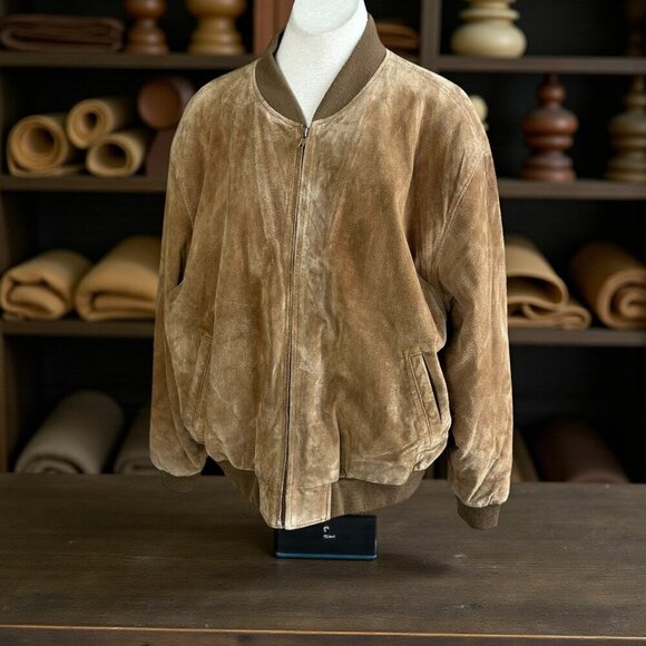 Reed Sportswear Other - Vintage Reed Sportswear Brown Suede Leather Bomber Baseball Jacket Size XXL
